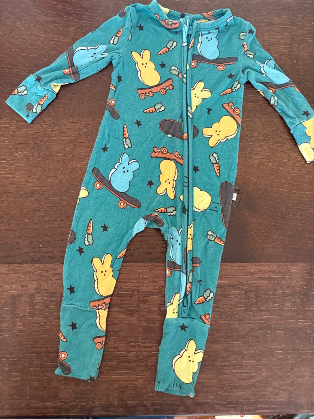 Posh Peanut Teal Bunny Skate Footed One-Piece